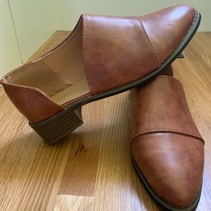 Brown Low Heel Cut-out Bootie